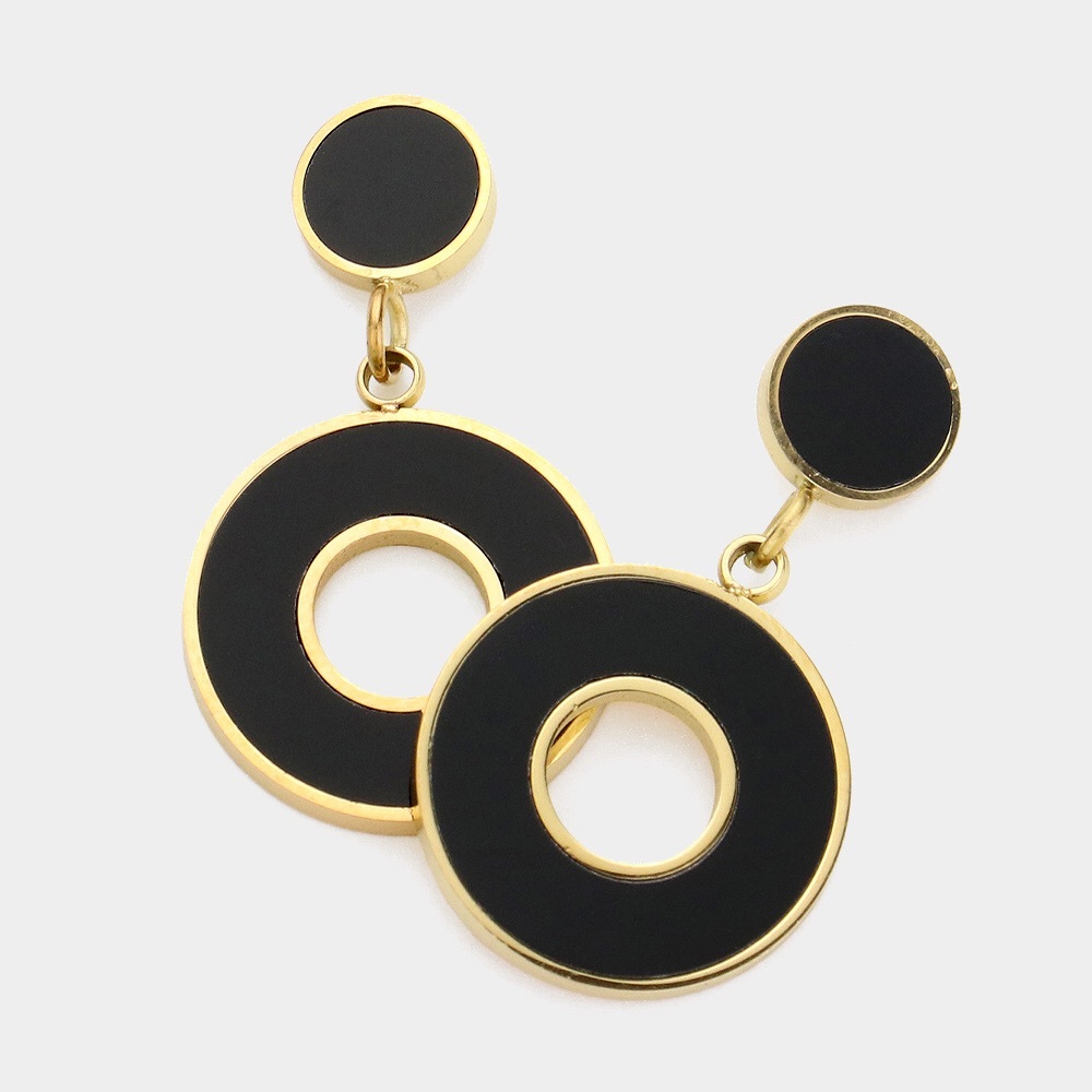 Gold & Black Stainless Steel Enamel Statement Earrings